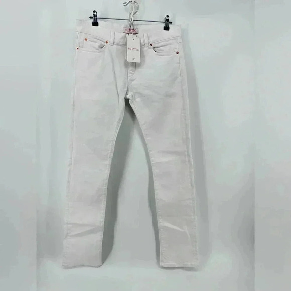 NWT Valentino White Jeans Womens Denim Embellished Large V Logo Size 30 - Picture 5 of 15